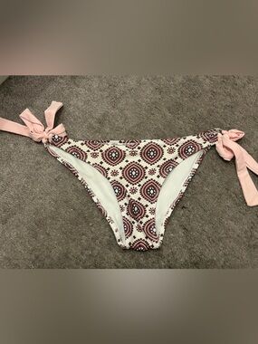 Patterned Tie-Side Bikini Bottoms in Blush and Burgundy